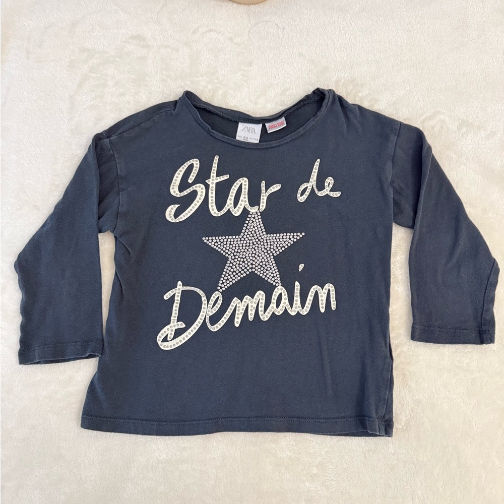 Zara Kids Navy Star Print Long Sleeve Tee